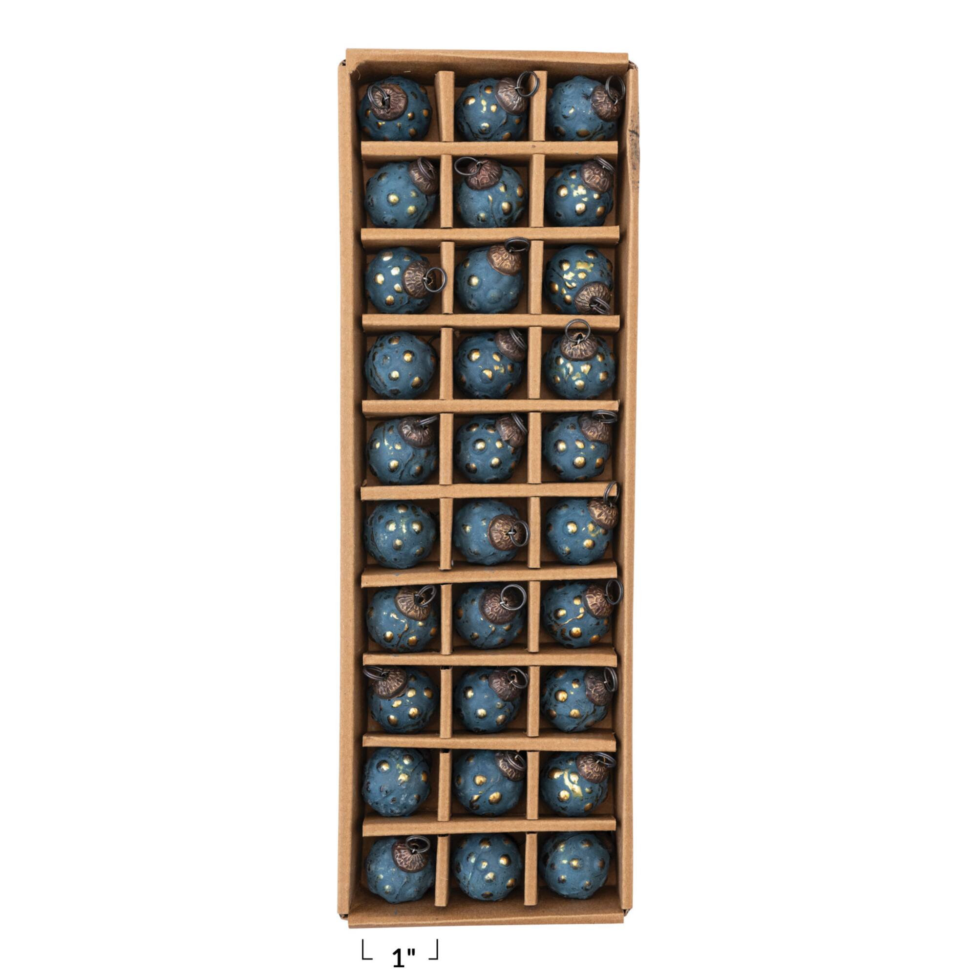 Hello Honey® Distressed Navy & Gold Round Glass Hobnail Ornaments Boxed Set